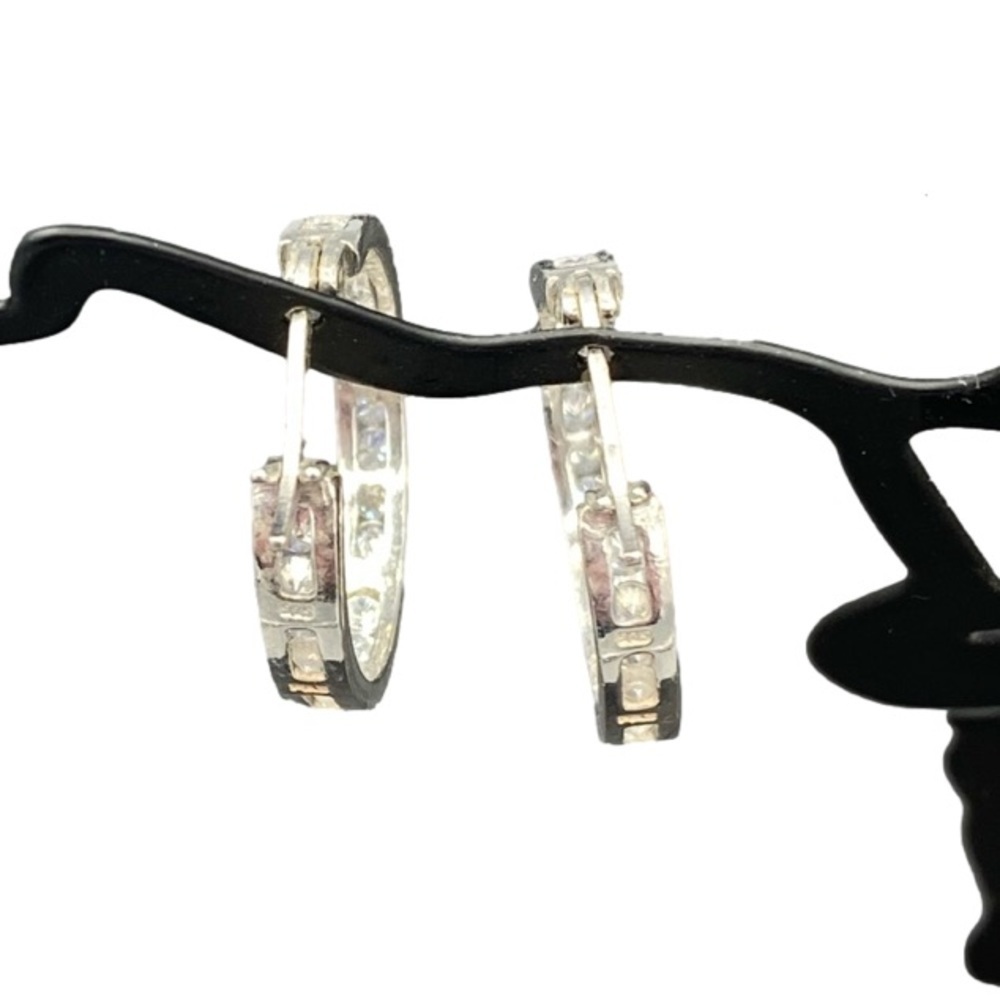 STERLING silver cubic zirconia pierced hoop earrings - Picture 5 of 7